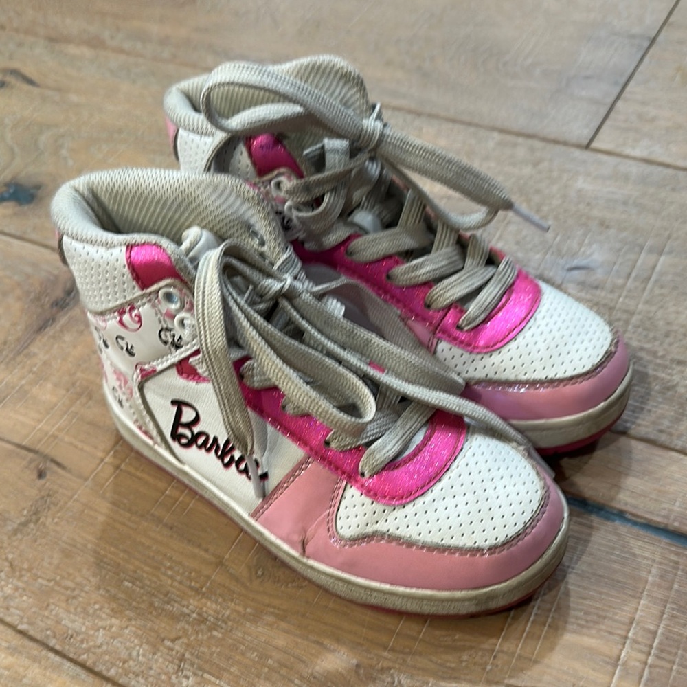 Barbie Pink and White Low-Top Sneakers with Perforated Upper